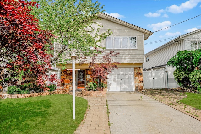 15 Oliver Pl, Staten Island, NY 10314 - view of front facade with an attached garage, concrete driveway, and stone siding