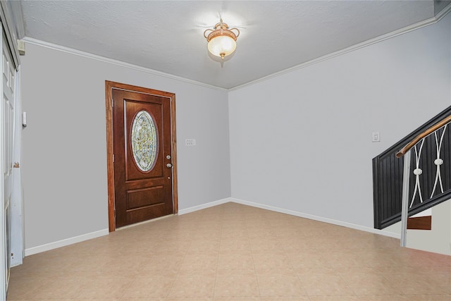 15 Oliver Pl, Staten Island, NY 10314 - entrance foyer with ornamental molding, stairway, baseboards, and light floors