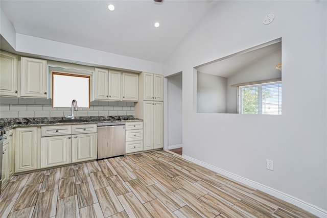 15 Oliver Pl, Staten Island, NY 10314 - kitchen with dishwasher, a sink, baseboards, decorative backsplash, and wood finish floors
