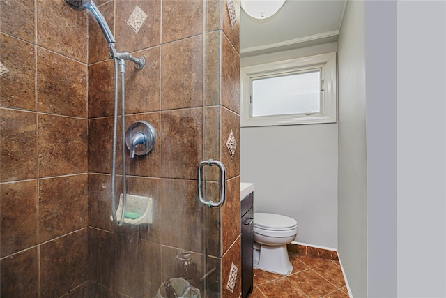 15 Oliver Pl, Staten Island, NY 10314 - full bathroom with a shower stall, toilet, ornamental molding, tile patterned floors, and baseboards