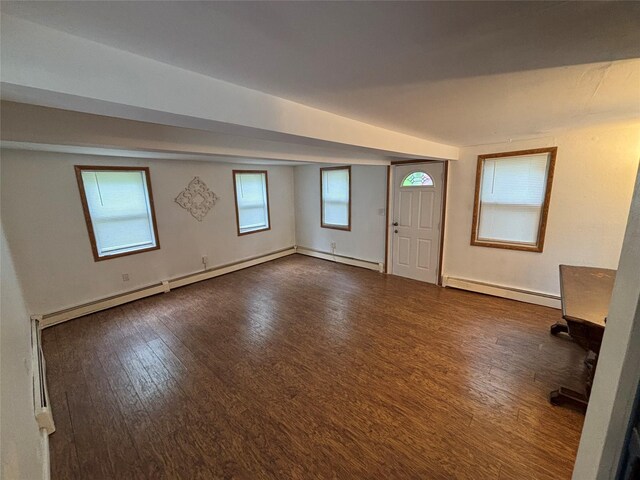 103 Continental Rd, Napanoch, NY 12458 - foyer entrance featuring a baseboard radiator, dark wood-style flooring, and baseboards