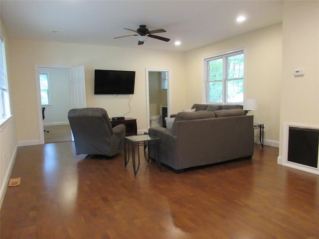 101 Bundy Hill Rd, Holmes, NY 12531 - living room with plenty of natural light, dark wood-style floors, a ceiling fan, and recessed lighting