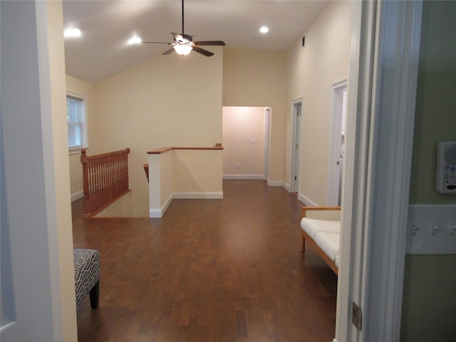 101 Bundy Hill Rd, Holmes, NY 12531 - hall featuring an upstairs landing, wood finished floors, and high vaulted ceiling