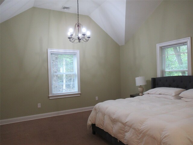 101 Bundy Hill Rd, Holmes, NY 12531 - carpeted bedroom featuring lofted ceiling and a chandelier