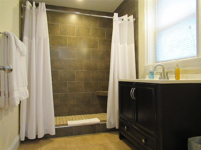 101 Bundy Hill Rd, Holmes, NY 12531 - bathroom with tile patterned floors, a tile shower, and vanity