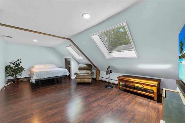 59 Oslo Dr, Yorktown Heights, NY 10598 - bedroom featuring a skylight, wood finished floors, vaulted ceiling, recessed lighting, and a baseboard radiator