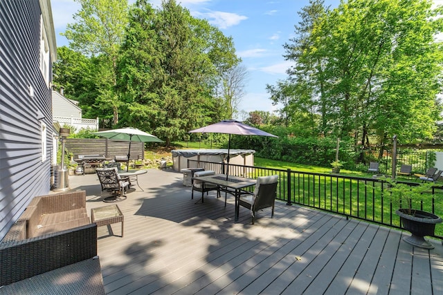59 Oslo Dr, Yorktown Heights, NY 10598 - deck with outdoor lounge area, view of scattered trees, and outdoor dining space