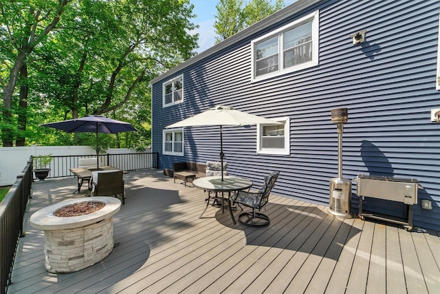 59 Oslo Dr, Yorktown Heights, NY 10598 - wooden deck featuring outdoor dining area and a fire pit