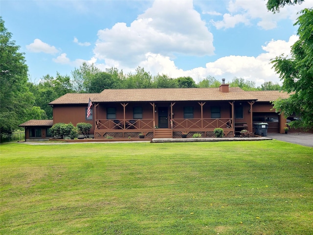 43 Last Rd, Montgomery, NY 10941 - ranch-style house featuring an attached garage, a front lawn, and a chimney