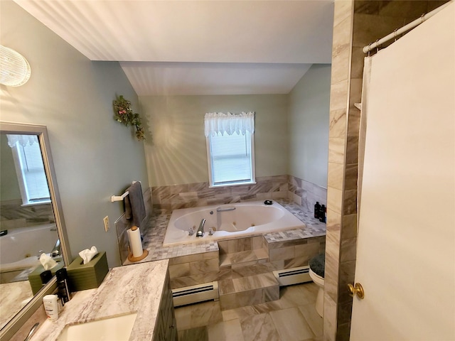 43 Last Rd, Montgomery, NY 10941 - bathroom with a baseboard heating unit, a jetted tub, and vanity