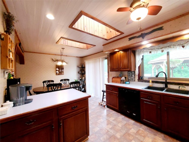43 Last Rd, Montgomery, NY 10941 - kitchen with dishwasher, light countertops, decorative light fixtures, wooden ceiling, and a ceiling fan