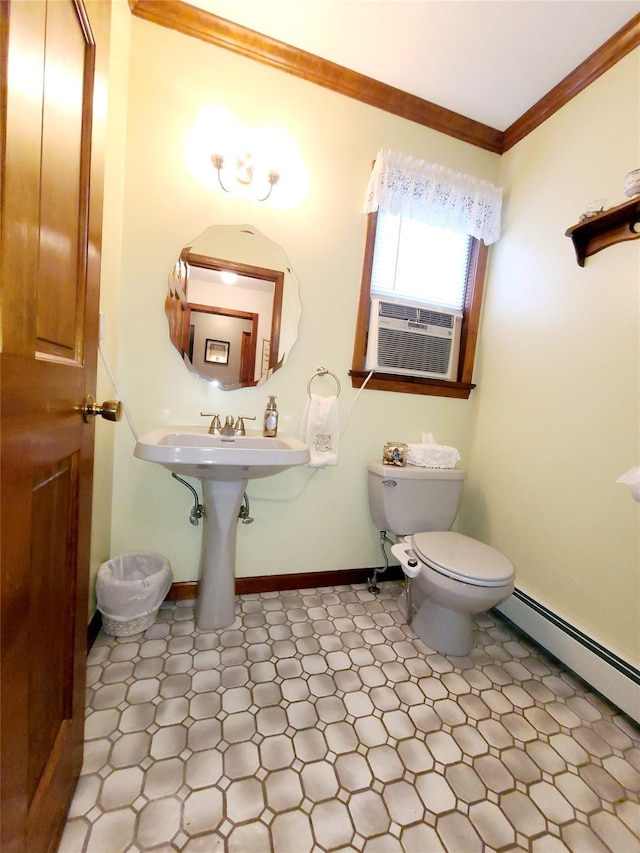 43 Last Rd, Montgomery, NY 10941 - bathroom with cooling unit, ornamental molding, tile patterned floors, and a baseboard radiator