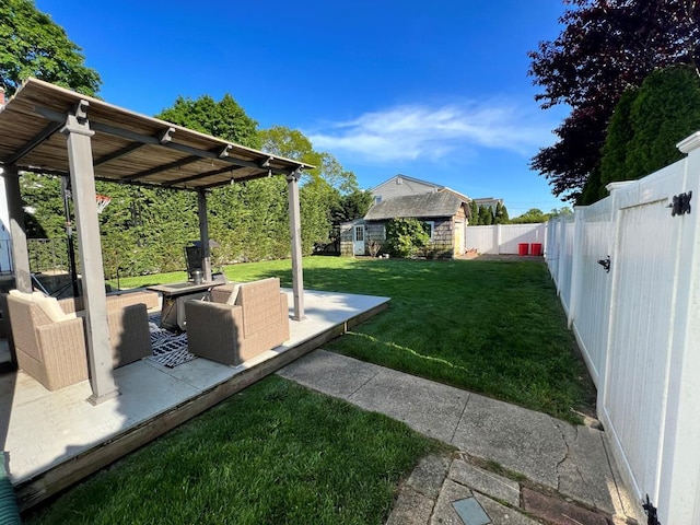 101 Oswego St, North Bellmore, NY 11710 - view of yard featuring an outdoor structure, a patio, and an outdoor living space