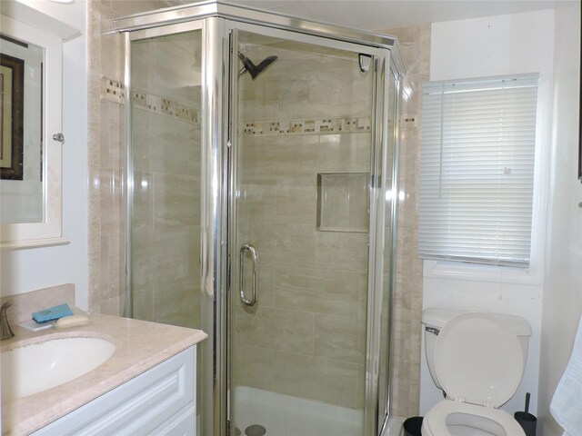713 Colonial St, Uniondale, NY 11553 - bathroom featuring vanity, toilet, and a stall shower