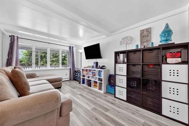 98 Greenhaven Rd, Poughquag, NY 12570 - living room with baseboard heating, beamed ceiling, and wood finished floors