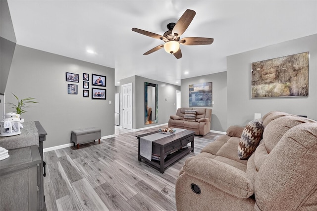 98 Greenhaven Rd, Poughquag, NY 12570 - living room with ceiling fan, light wood-style floors, and recessed lighting
