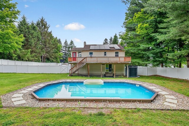 98 Greenhaven Rd, Poughquag, NY 12570 - view of pool featuring a wooden deck, a fenced backyard, and stairway