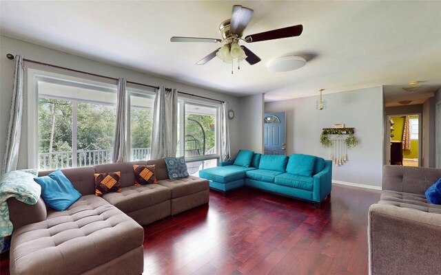 52 Old Chester Rd, Goshen, NY 10924 - living area with wood-type flooring, baseboards, and a ceiling fan