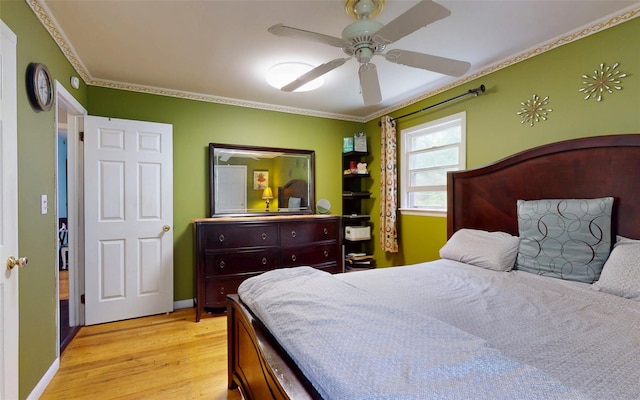 52 Old Chester Rd, Goshen, NY 10924 - bedroom featuring light wood-type flooring, ornamental molding, and ceiling fan
