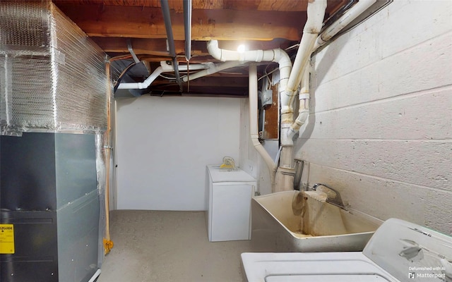 52 Old Chester Rd, Goshen, NY 10924 - unfinished below grade area featuring washer / dryer and heating unit