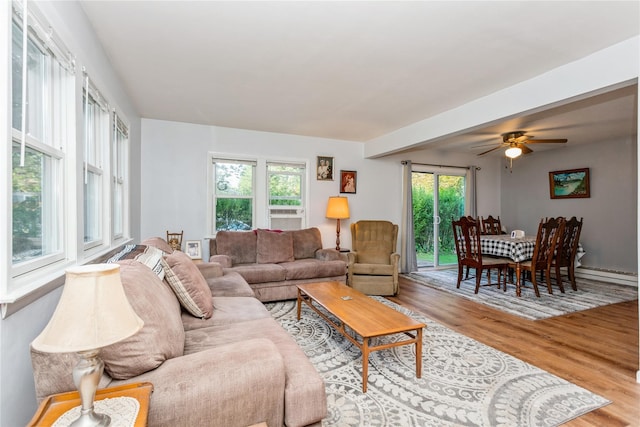 37 Old Mill Rd, Yorktown Heights, NY 10598 - living room featuring wood finished floors, ceiling fan, and beamed ceiling