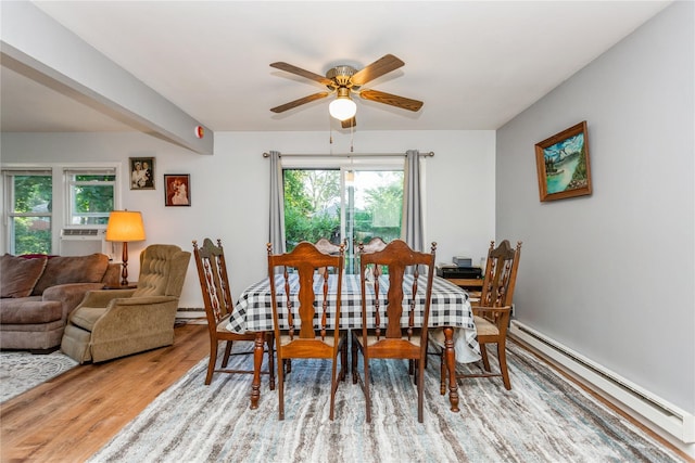 37 Old Mill Rd, Yorktown Heights, NY 10598 - dining space with baseboard heating, ceiling fan, plenty of natural light, and light wood-type flooring