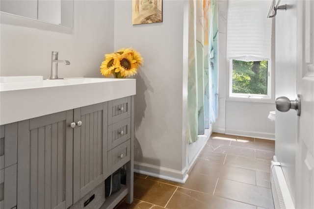 32 Overhill Rd, Yorktown Heights, NY 10598 - bathroom featuring vanity, a shower with shower curtain, baseboards, and tile patterned flooring