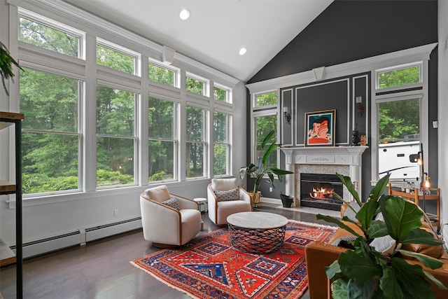 32 Woodcrest Ln, Goshen, NY 10924 - sunroom / solarium featuring vaulted ceiling and baseboard heating