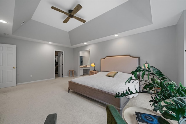 32 Woodcrest Ln, Goshen, NY 10924 - carpeted bedroom with a tray ceiling, a spacious closet, baseboards, a ceiling fan, and recessed lighting