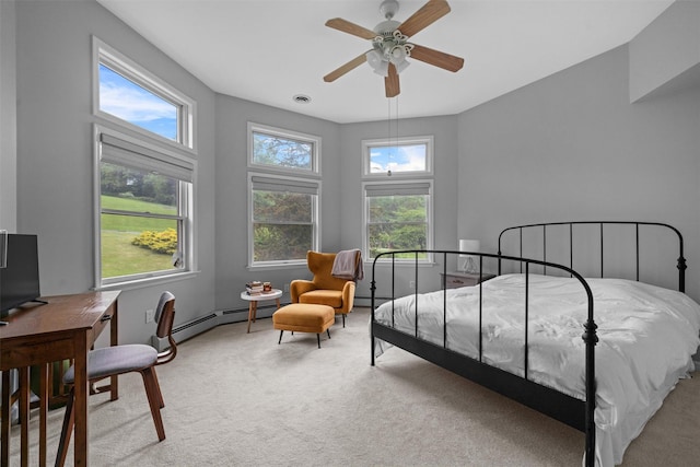 32 Woodcrest Ln, Goshen, NY 10924 - bedroom featuring carpet flooring, a baseboard radiator, and a ceiling fan