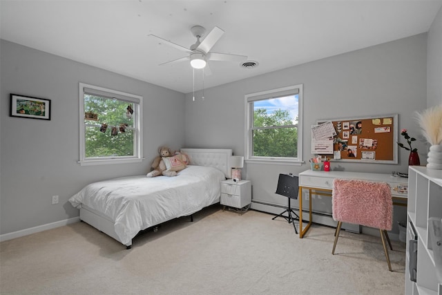32 Woodcrest Ln, Goshen, NY 10924 - bedroom featuring baseboards, light carpet, and a ceiling fan