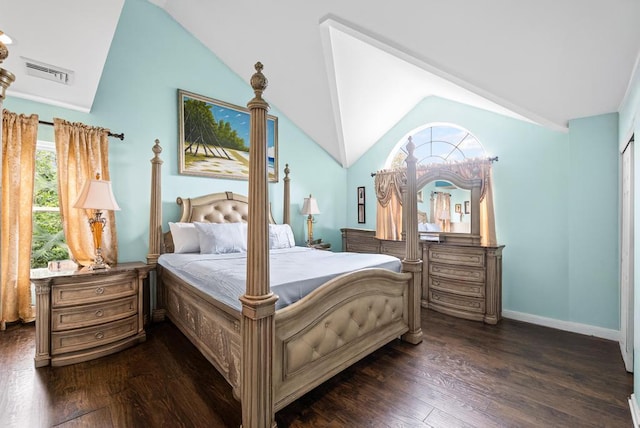 361 Locust Pl, Freeport, NY 11520 - bedroom with lofted ceiling and dark wood-style flooring