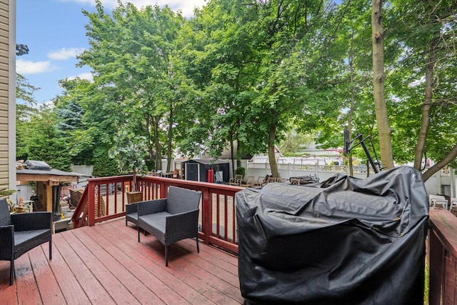 361 Locust Pl, Freeport, NY 11520 - deck with a storage shed and a fenced backyard