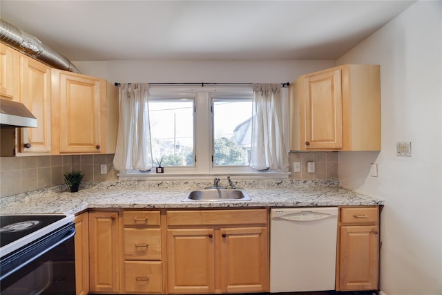 3 Chappell Pkwy, Middletown, NY 10940 - kitchen featuring white dishwasher, a sink, backsplash, and light brown cabinets