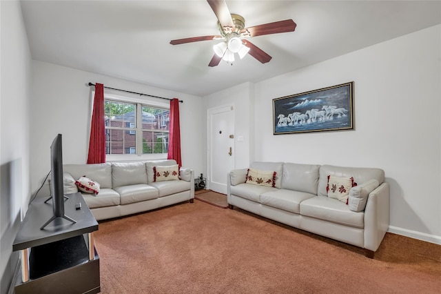 69-29 210th St Unit A, Bayside, NY 11364 - living area with carpet flooring, ceiling fan, and baseboards