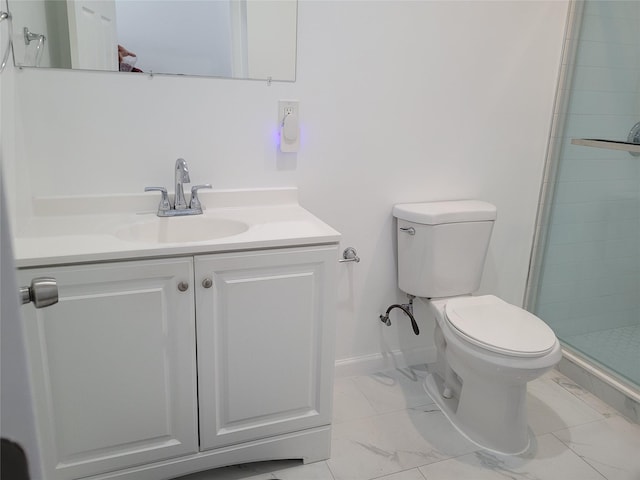 3039 Fulton St, Brooklyn, NY 11208 - full bath featuring vanity, marble finish flooring, toilet, a stall shower, and baseboards