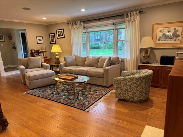 7 Yorkshire Ave, Stony Brook, NY 11790 - living area featuring light wood-style flooring, crown molding, and recessed lighting