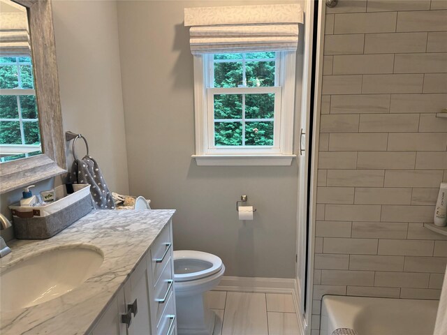 7 Yorkshire Ave, Stony Brook, NY 11790 - full bathroom featuring toilet, vanity, baseboards, and healthy amount of natural light