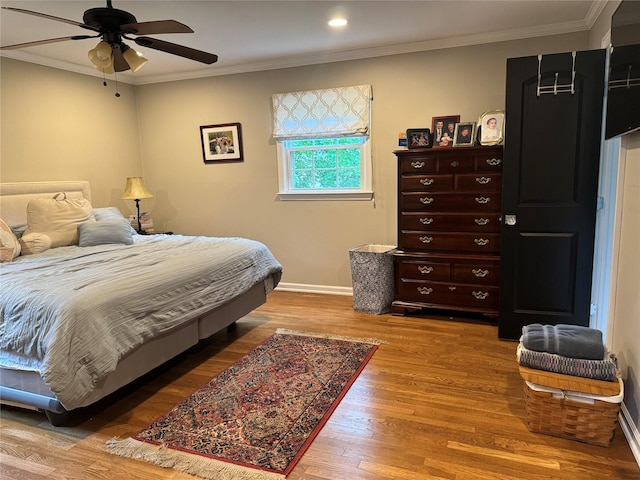 7 Yorkshire Ave, Stony Brook, NY 11790 - bedroom featuring wood finished floors, baseboards, ornamental molding, recessed lighting, and a ceiling fan