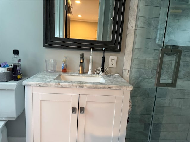 7 Yorkshire Ave, Stony Brook, NY 11790 - bathroom featuring vanity, tiled shower, and toilet