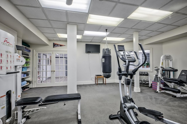 18 Harriman Dr, Sands Point, NY 11050 - gym featuring french doors and a drop ceiling