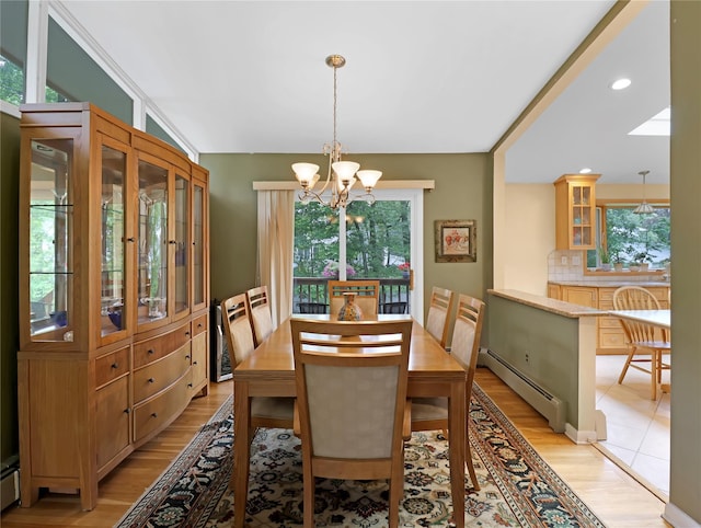 2 Hedge Row, New City, NY 10956 - dining area with baseboard heating, a chandelier, light wood-style floors, and recessed lighting