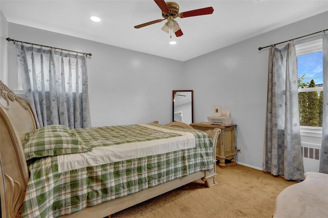 104 S 3rd St, New Hyde Park, NY 11040 - bedroom featuring light carpet, recessed lighting, and ceiling fan
