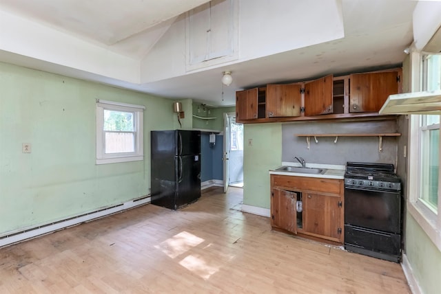 872-874 Rte 212, Saugerties, NY 12477 - kitchen featuring black appliances, open shelves, a sink, brown cabinets, and lofted ceiling