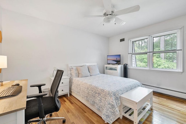 15 Dunmore Rd, New City, NY 10956 - bedroom with an office area, baseboard heating, light wood-style floors, and a ceiling fan