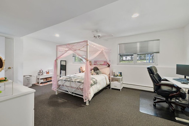 15 Dunmore Rd, New City, NY 10956 - bedroom with a baseboard heating unit, multiple windows, carpet floors, a desk, and recessed lighting