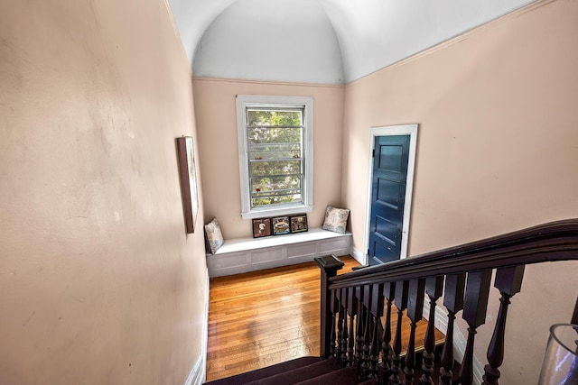 115 Primrose Ave, Mount Vernon, NY 10552 - stairway featuring hardwood / wood-style floors and vaulted ceiling