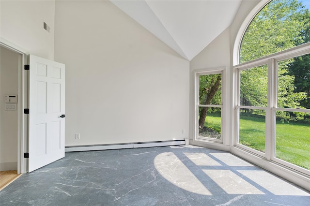 17 Royal Ct, Warwick, NY 10990 - spare room with a baseboard radiator and high vaulted ceiling