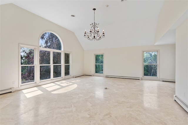 17 Royal Ct, Warwick, NY 10990 - empty room with a baseboard radiator, a chandelier, and high vaulted ceiling