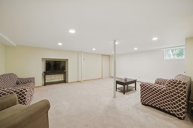 99 Furnace Dock Rd, Croton-On-Hudson, NY 10520 - living area featuring light carpet, baseboards, and recessed lighting